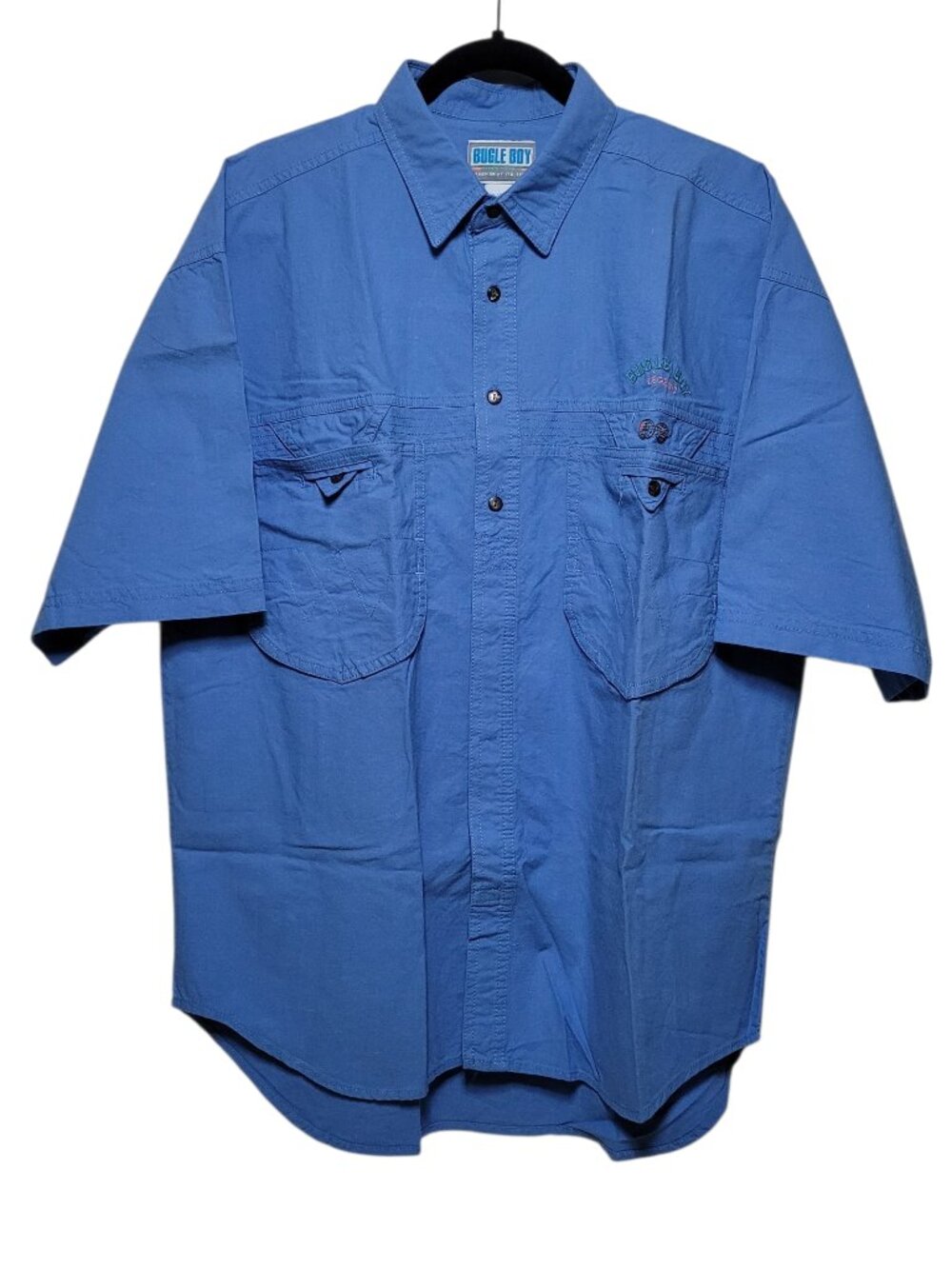 Bugle Boy Short Sleeve Button Down Shirt Blue 2-Pocket Large NWT Vintage 90s